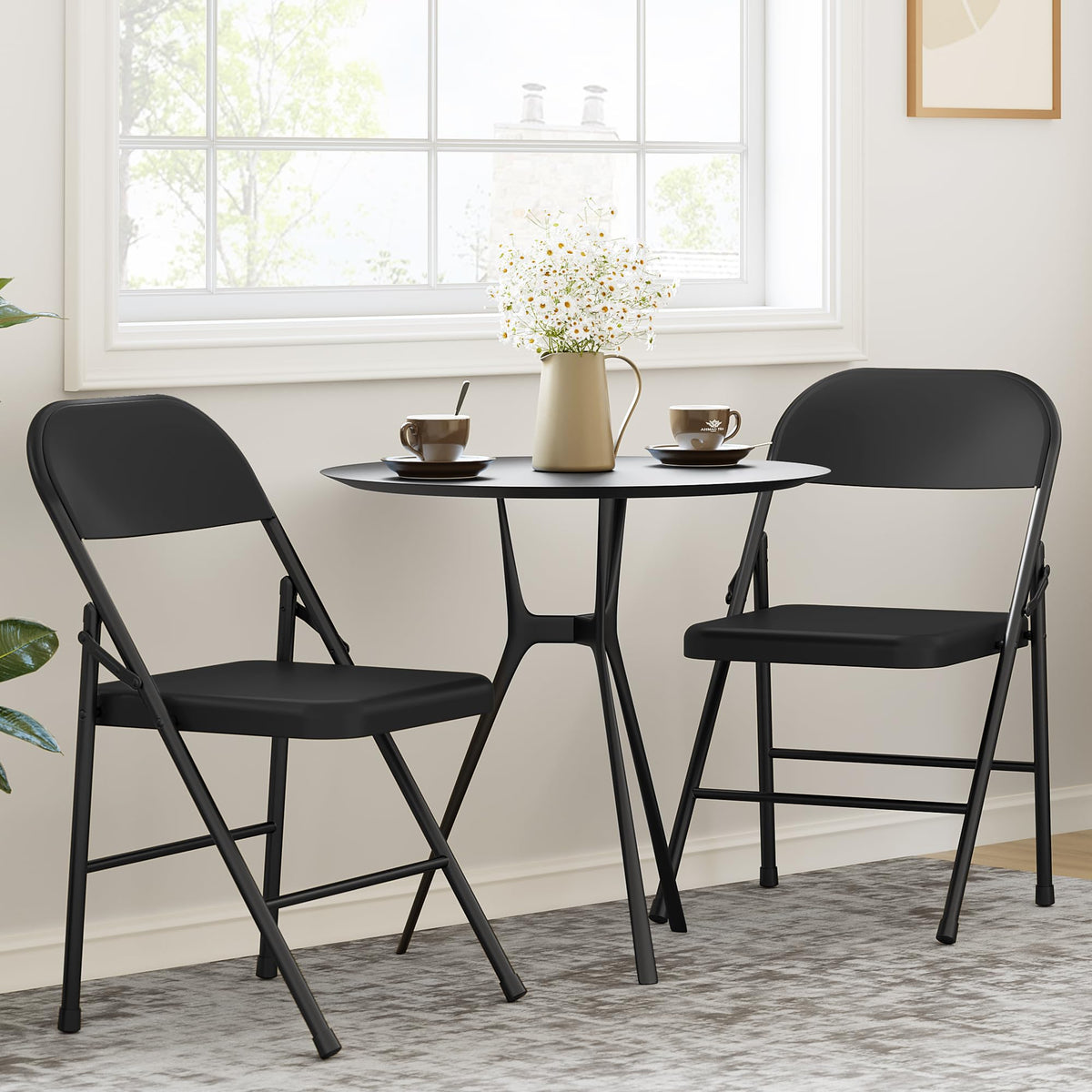 Garvee Lot de 4 chaises pliantes, cadre en métal, charge max. 159 kg, chaises portables pour salle à manger, salon, bureau et camping