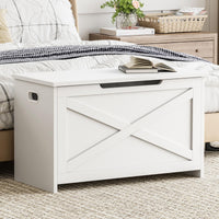 Banc de rangement en bois Garvee de 76 cm avec verrou de sécurité, grand banc à chaussures pour salon et chambre, robuste et polyvalent, marron