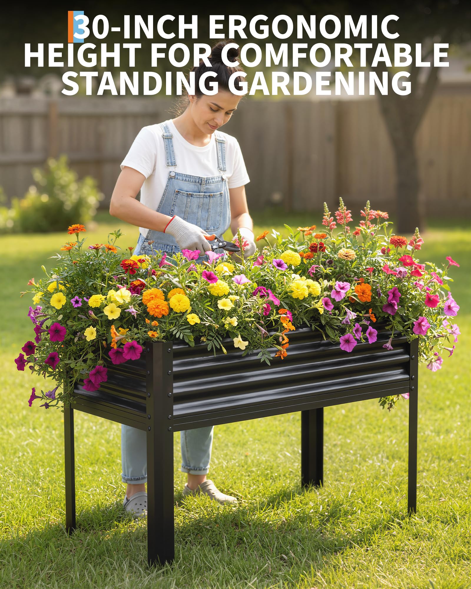 Grand bac à jardin surélevé Garvee avec pieds, en acier galvanisé, capacité de charge de 181 kg, hauteur ergonomique de 81 cm, marron, pour jardin et balcon.
