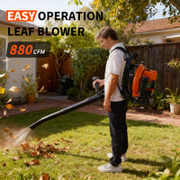 Garvee Souffleur de Feuilles à Dos 2 Temps 66 cm³, 4,0 CV, Débit d’Air 25 m³/min, Vitesse 515 km/h, Plastique, pour Jardiniers et Entreprises Paysagistes, Orange et Noir