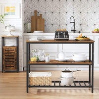 Garvee étagère de cuisine à 3 niveaux avec grand plan de travail, structure robuste en acier, style industriel, 120 × 60 × 90 cm, marron rustique