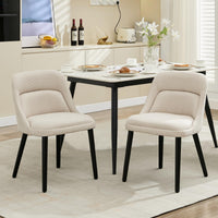 Ensemble de 2 chaises de salle à manger Garvee style Mid-Century, revêtement en lin beige, pieds en bois, pour cuisine et salon, capacité de charge de 136 kg, design moderne
