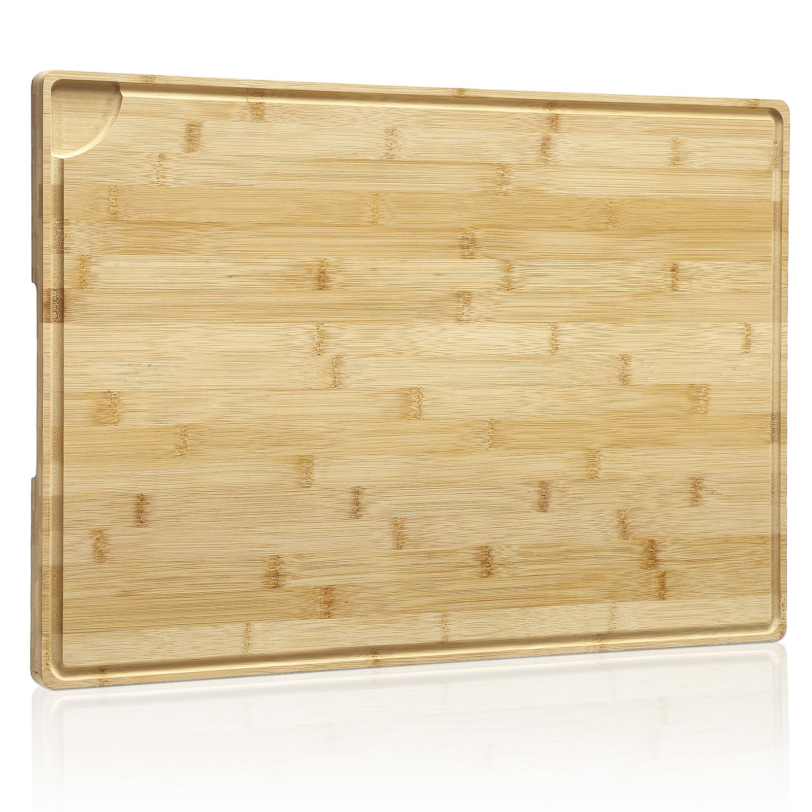 Planche à découper en bambou Garvee 61 x 41 cm avec rainure juteuse pour la cuisine et la préparation des aliments, robuste, polyvalente, couleur bois