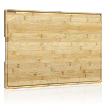 Planche à découper en bambou Garvee 61 x 41 cm avec rainure juteuse pour la cuisine et la préparation des aliments, robuste, polyvalente, couleur bois