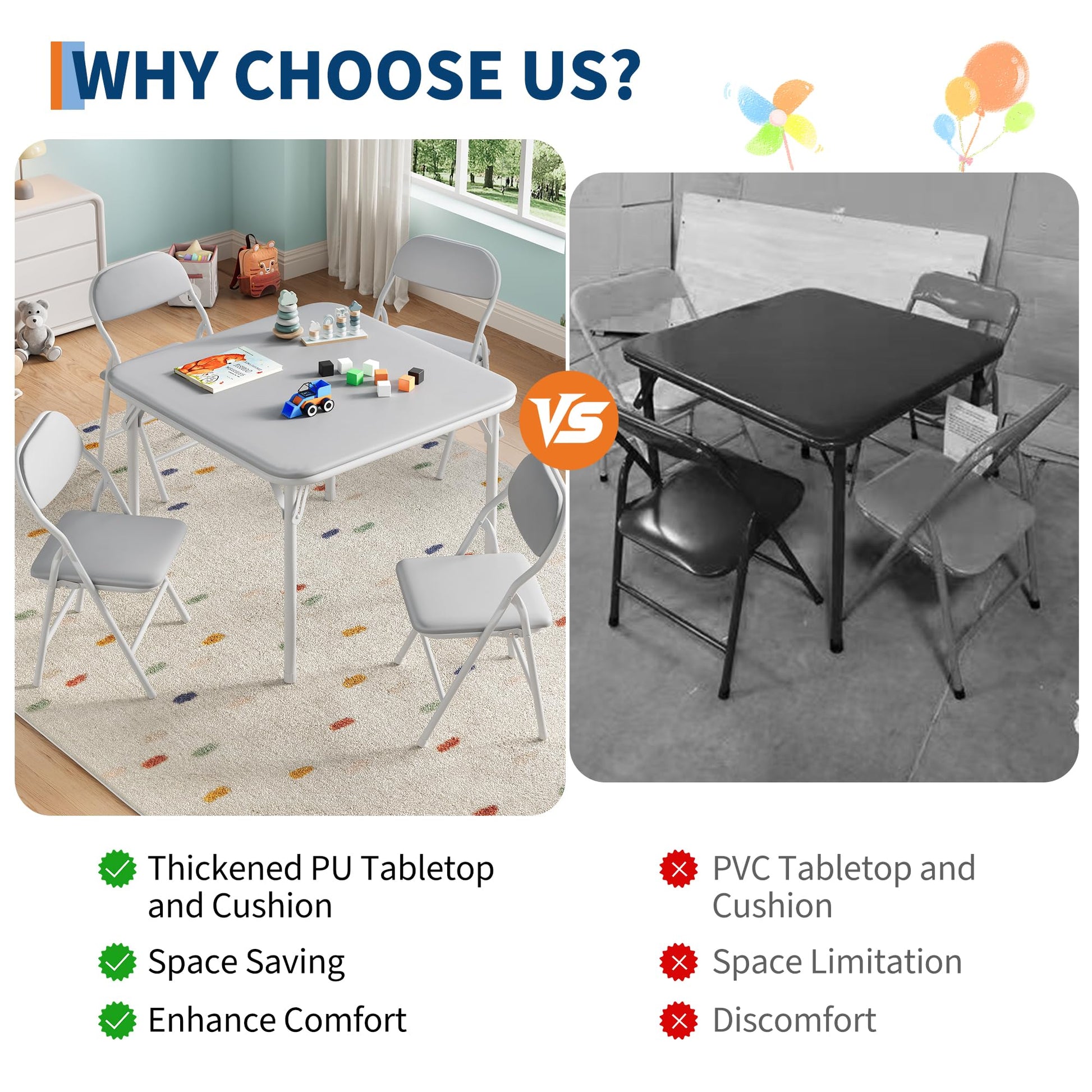 Ensemble table et chaises pliables pour enfants Garvee 5 pièces, en métal robuste et cuir PU souple, idéal pour les chambres d'enfants et l'extérieur.