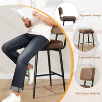 Ensemble de 2 tabourets de bar Garvee, 66 cm (26 po), similicuir, dossier ergonomique, pieds en métal, assise rembourrée, repose-pieds en forme de H, marron, pour îlot de cuisine et bar