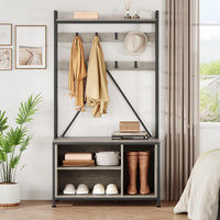 Garvee Porte-manteau avec banc et armoire 5 en 1, organisateur pour couloir et entrée, en bois, réglable et robuste