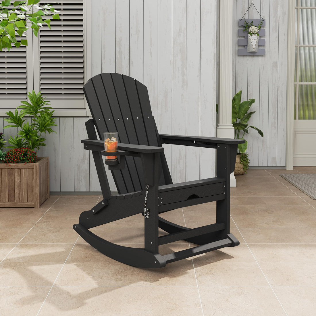 Garvee Fauteuil Adirondack pliable 4 en 1 avec repose-pieds rétractable et porte-gobelet, HDPE résistant, base amovible, coloris naturel