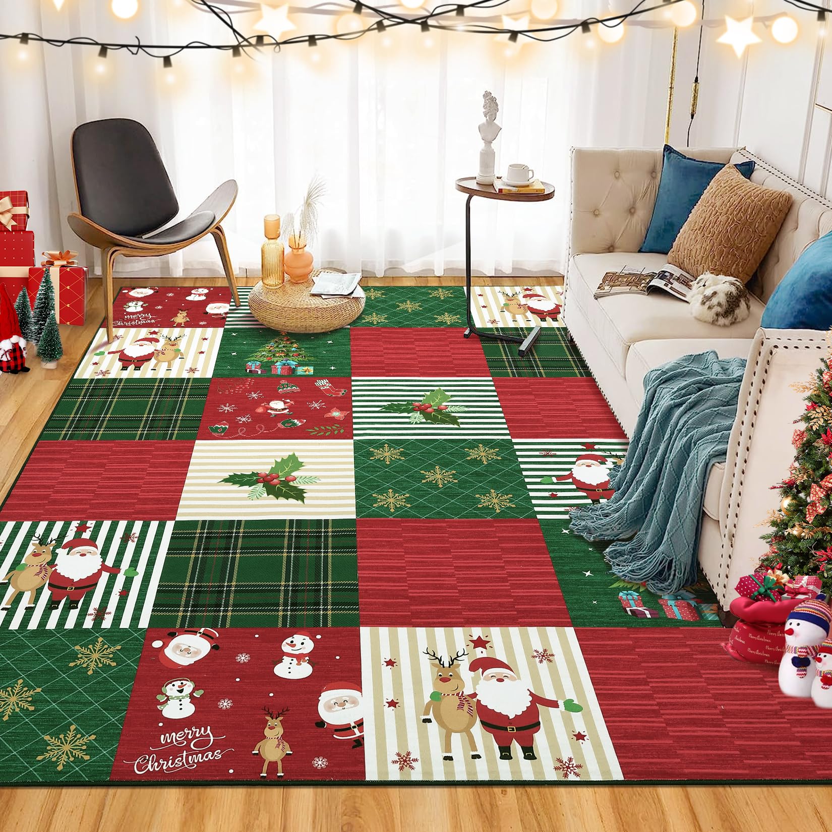 Garvee Alfombra Salon 100 % polyester polaire 200 g avec revêtement antidérapant TPR pour Noël 80 x 150 cm Nuit Magique