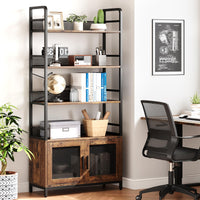 Garvee Bibliothèque Industrielle avec Portes Grillagées, 4 Étagères, Structure en Métal et Panneaux MDF, 180 × 80 × 30,5 cm, pour Salon et Bureau