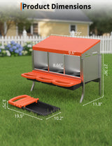 Garvee Nichoir pour Poules 3 Compartiments avec Support, Métal Galvanisé au Zinc avec Poignée en Plastique, Plateau Amovible, pour Poulailler et Élevage, Orange - Orange