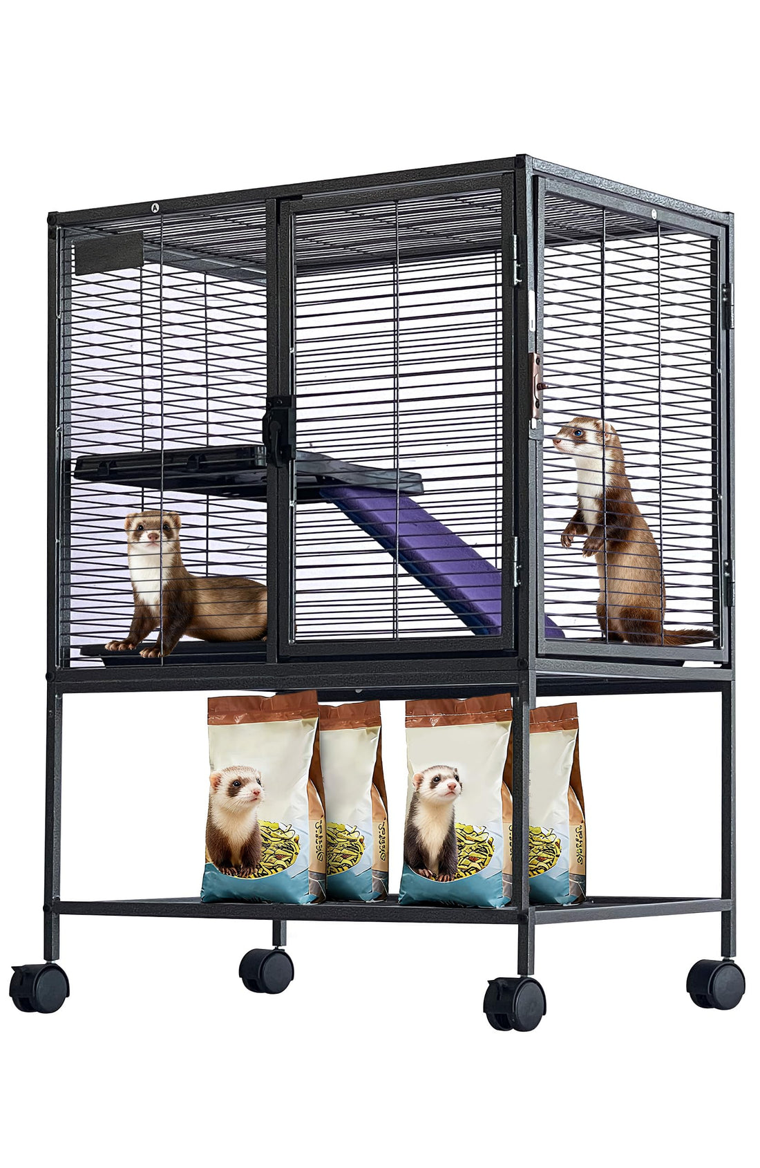 Cage Garvee pour petits animaux, en métal, 86 cm de hauteur, à plusieurs étages avec rampes et plateau amovible, pour hamsters, lapins, furets, cochons d'Inde et hérissons. Sans BPA.