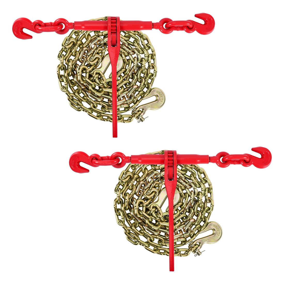 Tendeur à chaîne à cliquet en acier Garvee à 4 brins avec crochets G80 pour camions à plateau, capacité de levage de 3 220 kg, poignée antidérapante, chaînes de 12,7 à 9,5 mm, ensemble de 4
