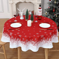 Garvee Nappe ronde Décoration de Noël Flocon de neige Imperméable Anti-taches Rouge 152 cm Salle à manger