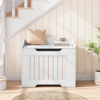 Garvee Coffre de Rangement pour Jouets avec Couvercle et Charnière de Sécurité, MDF Blanc, Style Rustique, Charge 159 kg