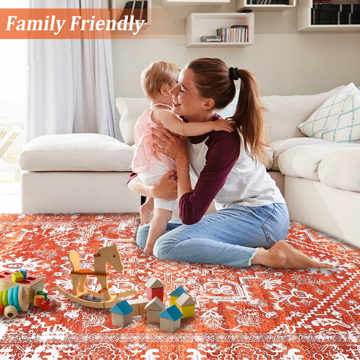 Tapis d'intérieur Garvee pour salon, doux, à poils courts, grand format, dégradé orange, lavable, 160 x 230 cm, pour salle à manger ou bureau.