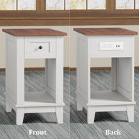 Garvee table d'appoint étroite avec station de charge, 2 ports USB et 2 ports secteur, en MDF, elle est disponible en plusieurs coloris de bois