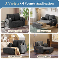 Canapé-lit 3 en 1 Garvee, 2 places, structure en acier, port de chargement USB, idéal pour les petits espaces, 142 cm (56 pouces), noir