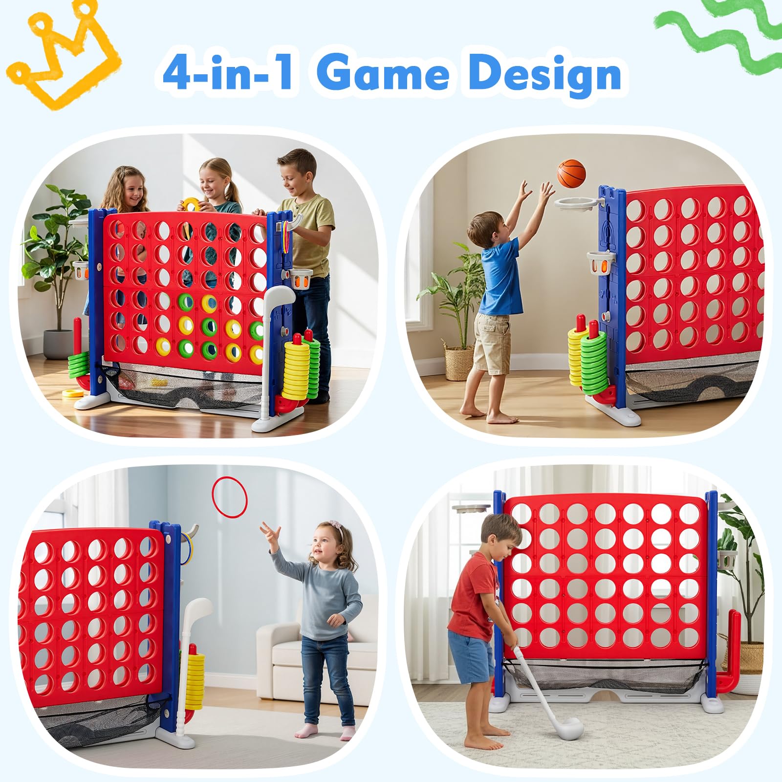 Jeu géant Garvee Match-Four, jeu de jardin géant d'extérieur, hauteur réglable de 91 à 122 cm, coloré