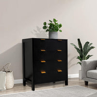 Garvee commode à 4 tiroirs, commode haute cannelée avec poignées en métal, noir, pour la chambre et le salon