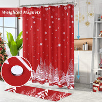 Rideau de douche Garvee Christmas avec motif sapin de Noël et neige, imperméable, 85 x 183 cm, polyester rouge pour salles de bain et fêtes
