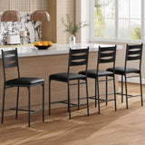 Ensemble de 4 tabourets de bar Garvee en bois avec revêtement Ecopelle, dossier et repose-pieds, pour la cuisine et le salon ; stables et confortables. - 