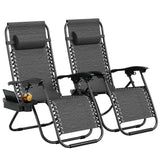 Garvee Chaise zéro gravité lot de 2 avec Tête Épaisse, Porte-Gobelet, Acier Durable, Tissu Textilène, Pliable pour Jardin et Camping - gris