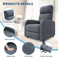 Fauteuil inclinable Garvee pour adultes, ergonomique et réglable, siège confortable avec poche latérale, dossier haut, larges accoudoirs, canapé de salon