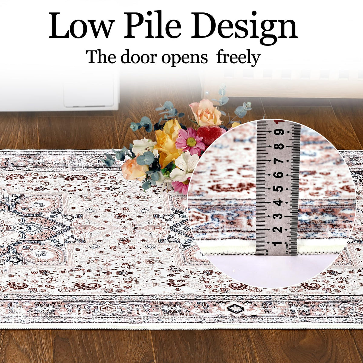 Tapis vintage GARVEE 160x230cm Chenille léger et pliable, imprimé multicolore, fin, pour salon, chambre ou salle à manger