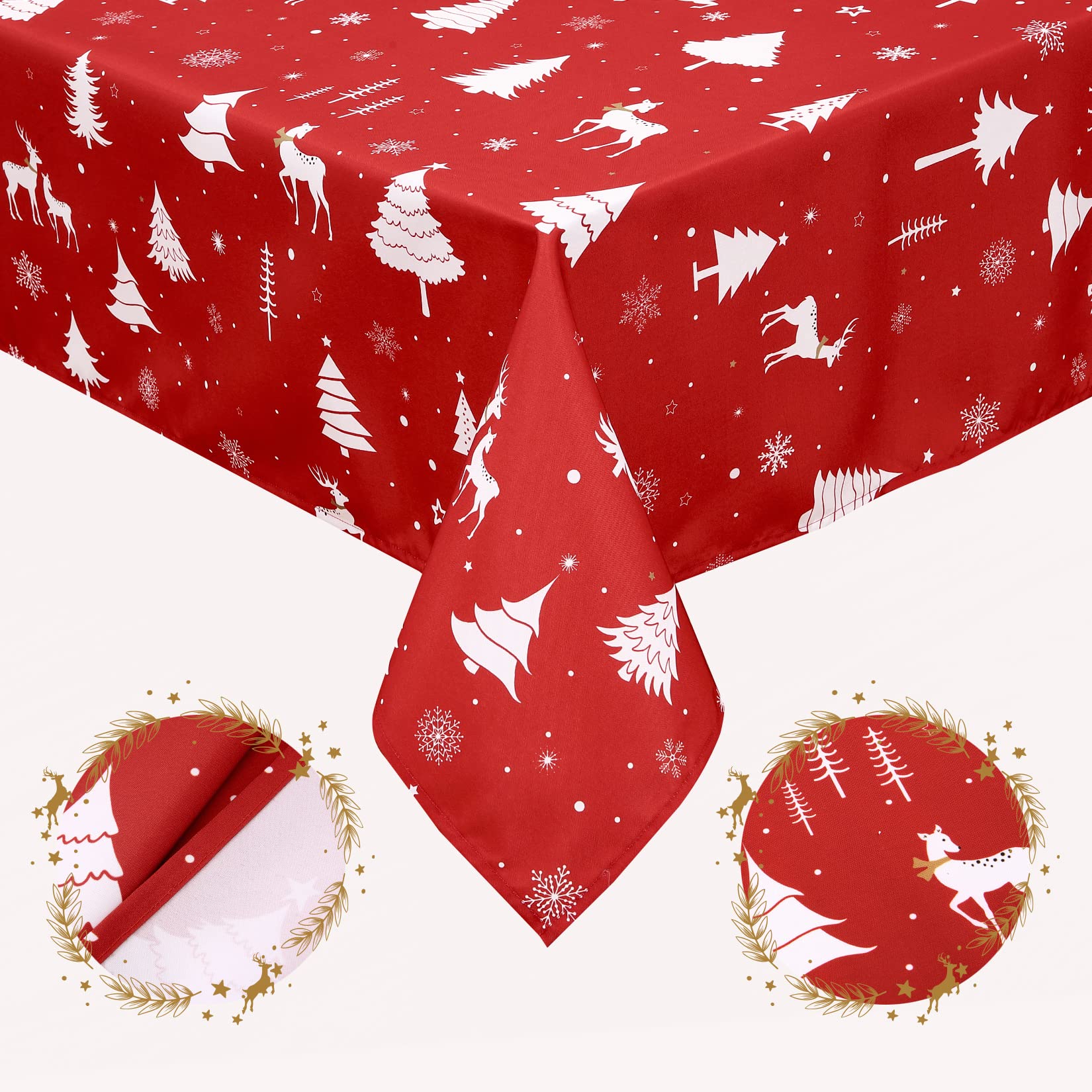 Nappe Garvee Świąteczny Obrus à motif cerf, imperméable et lavable, 137 x 200 cm, pour une utilisation intérieure et extérieure.