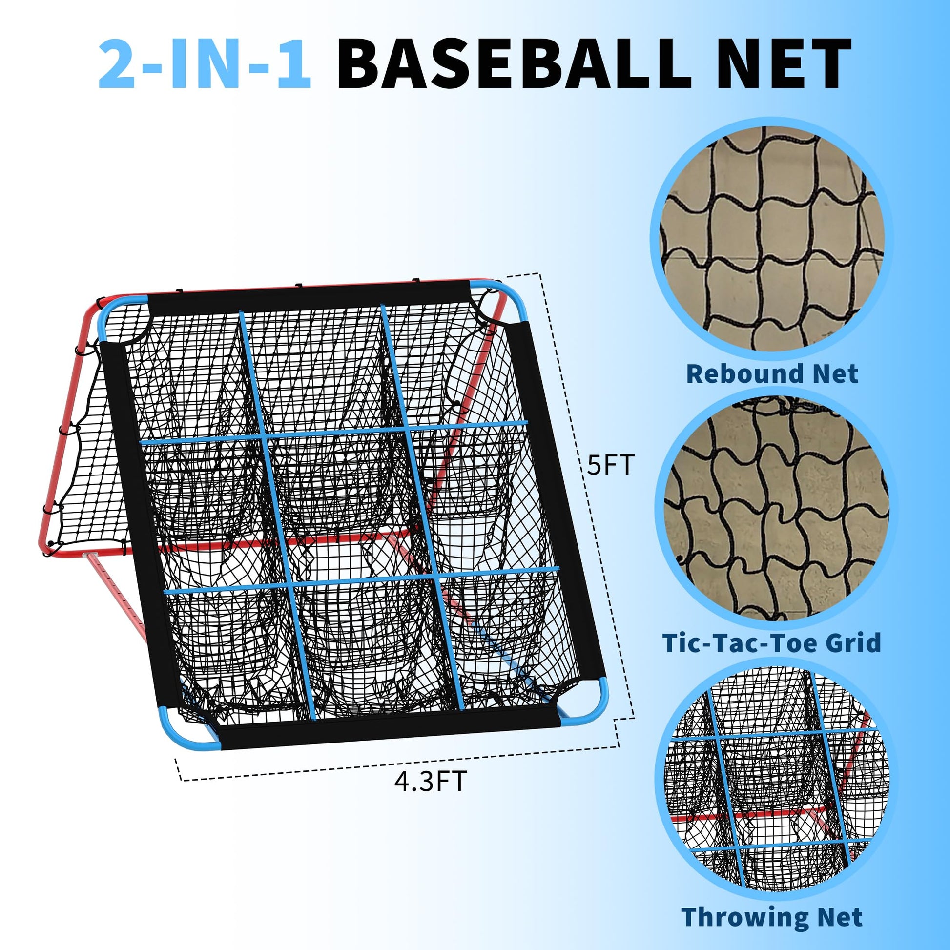 Filet de rebond Garvee pour le baseball, avec 9 poches, pliable et stable, idéal pour l'entraînement en extérieur et en intérieur, ainsi que pour le football et le volley-ball.