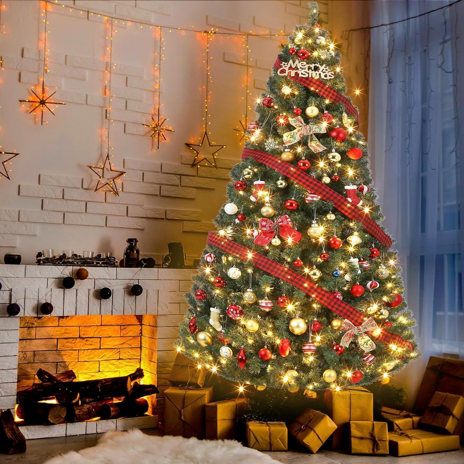 Sapin de Noël Garvee 140 cm pliable avec support fermé - Sapin artificiel réaliste pour la maison, le bureau et la décoration des fêtes