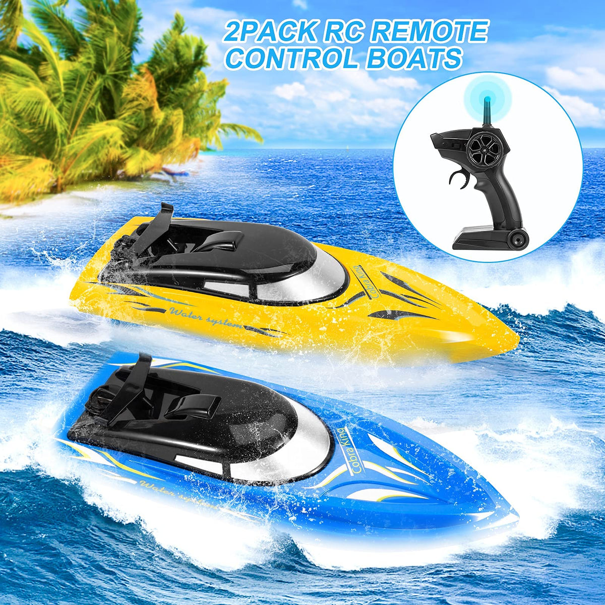 GARVEE Lot de 3 Bateaux Télécommandés 10 km/h – RC Haute Vitesse 2,4 GHz pour Enfants et Adultes, avec 6 Batteries Rechargeables, Idéal pour Piscine et Lac