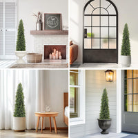 Arbre topiaire artificiel en cèdre Garvee de 122 cm (48 pouces), résistant aux UV, réaliste, tronc en bois, résistant aux intempéries, lot de 2, décoration de Noël extérieure verte