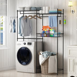 Garvee Étagère pour lave-linge et sèche-linge, réglable en hauteur, en acier noir avec panier à linge pour buanderie, largeur 146cm (145,8cm)