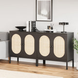 Garvee lot de 2 buffets en rotin et bois avec 2 portes, étagères réglables, pieds en métal, 80 cm pour salon, cuisine, entrée, naturel