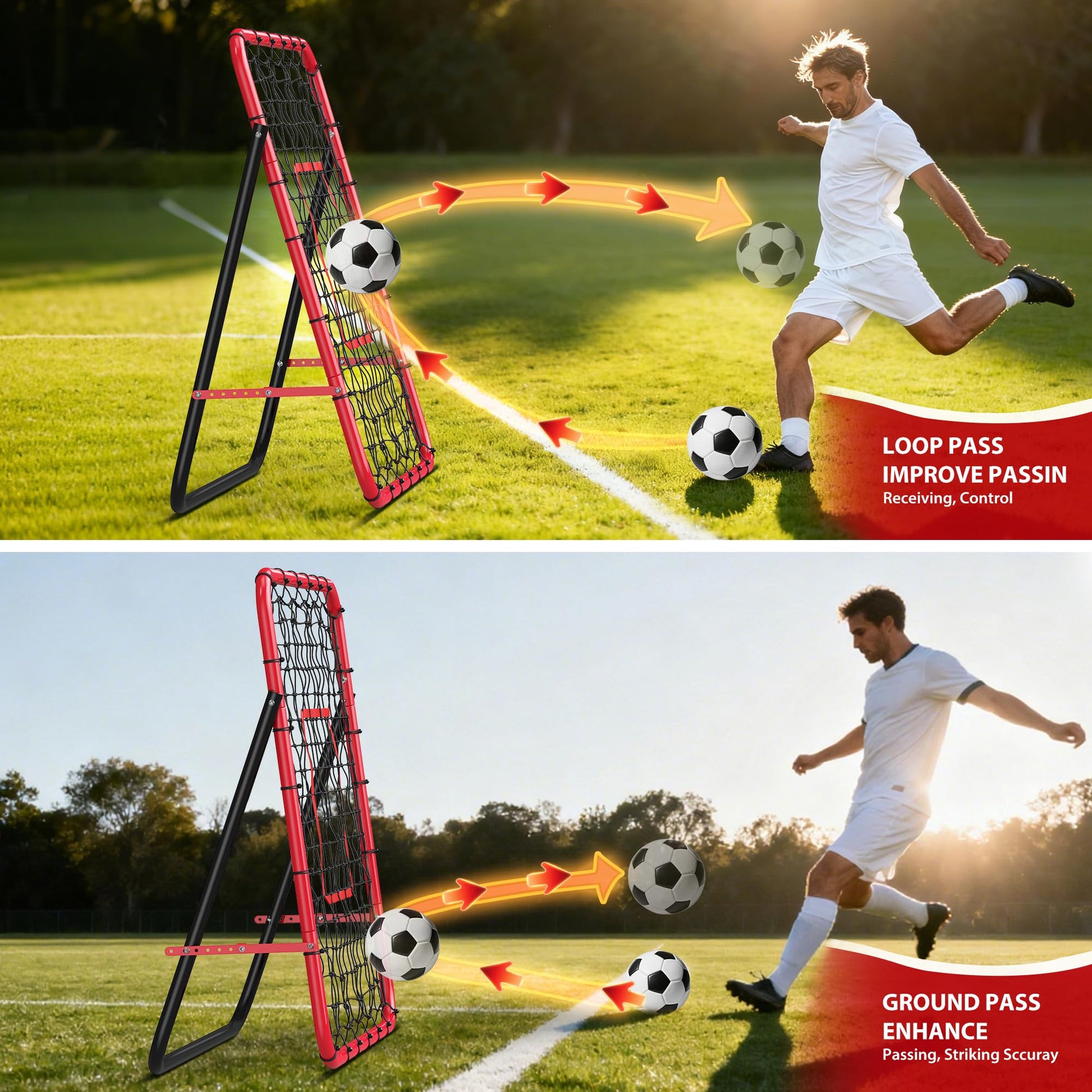 Filet de rebond de football Garvee 113 x 113 cm avec cadre en fer, angle réglable pour jardin et terrain, robuste et facile à monter
