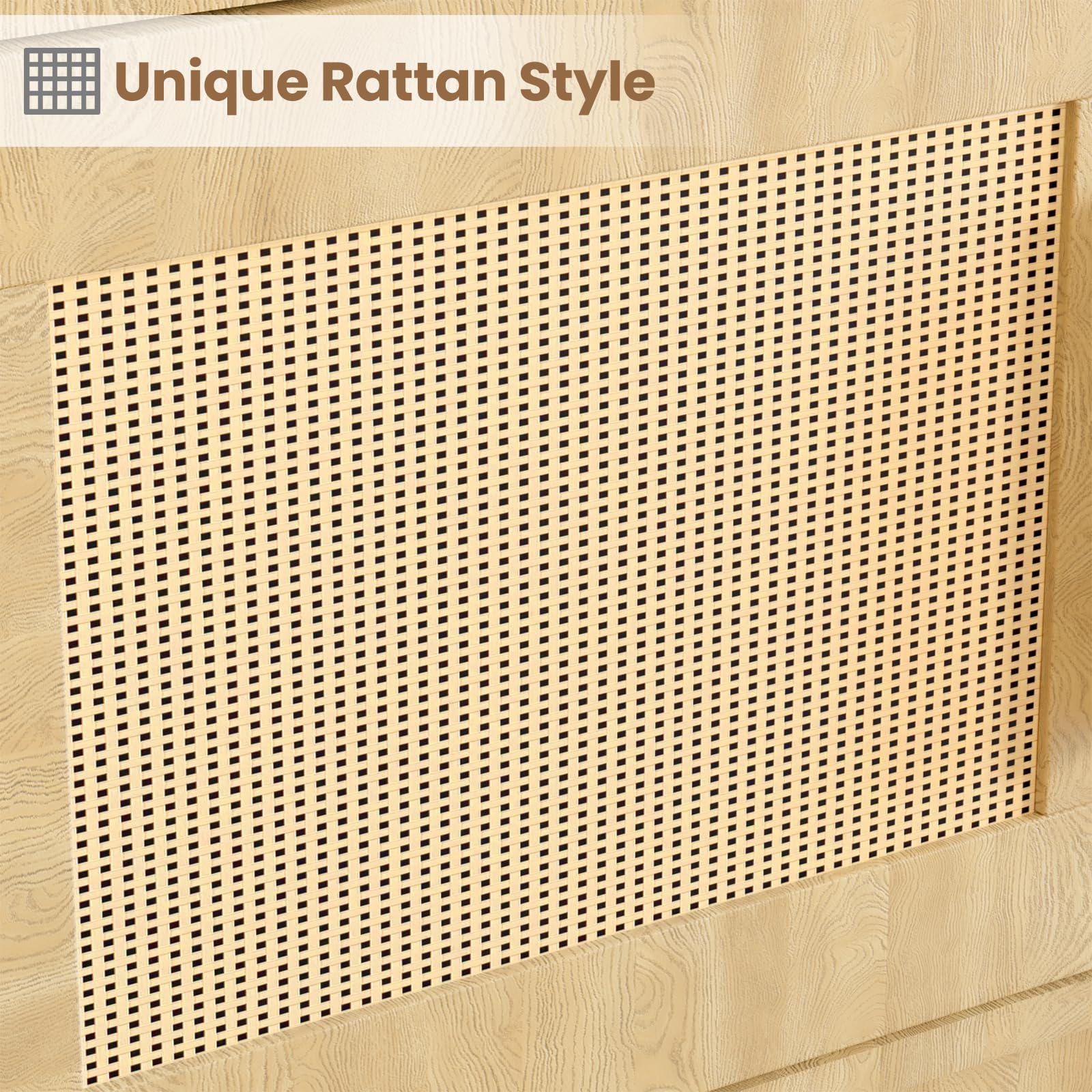 Bibliothèque Garvee à 5 niveaux avec portes en rotin, en MDF robuste, idéale pour le salon et le bureau, 80 cm (L) x 160 cm (H), style bohème