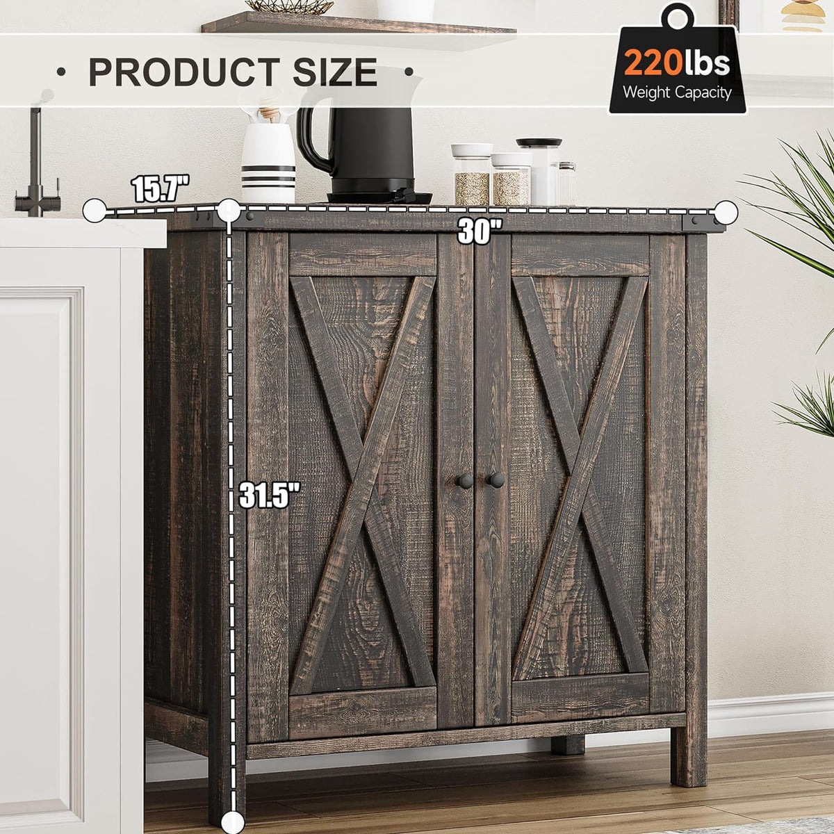 Garvee petit buffet de style campagnard, 2 portes, étagères réglables, MDF, pour le salon et la salle à manger, 76 × 40 × 80 cm, marron rustique