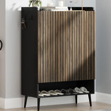 Garvee Grande Armoire à Chaussures 2 Portes, 6 Niveaux, Finition Bois Noir et Noisette, Sans Poignées, pour Entrée et Salon - Noir et Noyer
