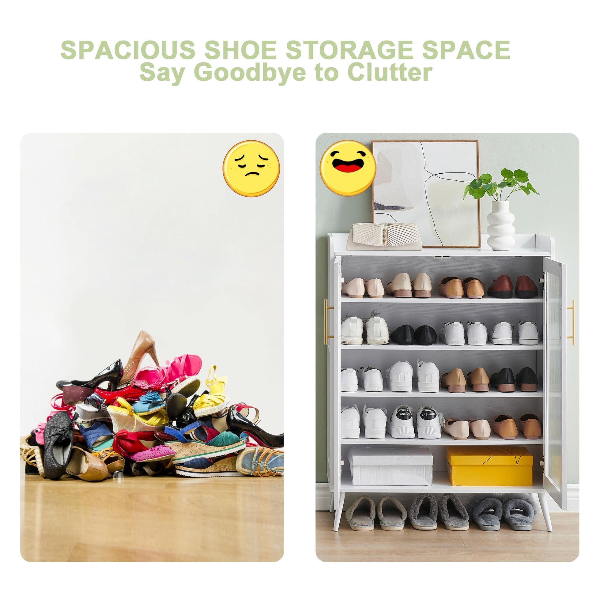 Meuble à chaussures Garvee à 5 niveaux avec façade en verre, étagères réglables, pieds robustes, blanc, gain de place pour couloir et entrée