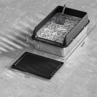 Bac à litière pour chat Garvee en acier inoxydable avec couvercle, 15 cm de profondeur, antirouille, grande capacité pour un usage domestique, double tapis de litière, facile à nettoyer