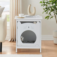 Garvee Bac à litière pour chat avec porte, ventilation, tapis moelleux, table d'appoint, meuble en bois, blanc, gain de place, idéal pour les chambres