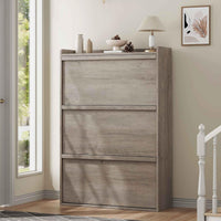 Meuble à chaussures Garvee avec 3 compartiments pliables, étagère réglable, bois MDF, pour entrée et salon, gris, gain de place, robuste