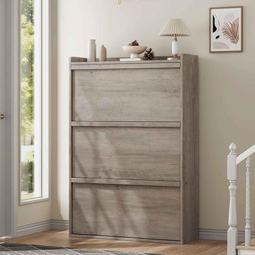 Meuble à chaussures Garvee avec 3 compartiments pliables, étagère réglable, bois MDF, pour entrée et salon, gris, gain de place, robuste