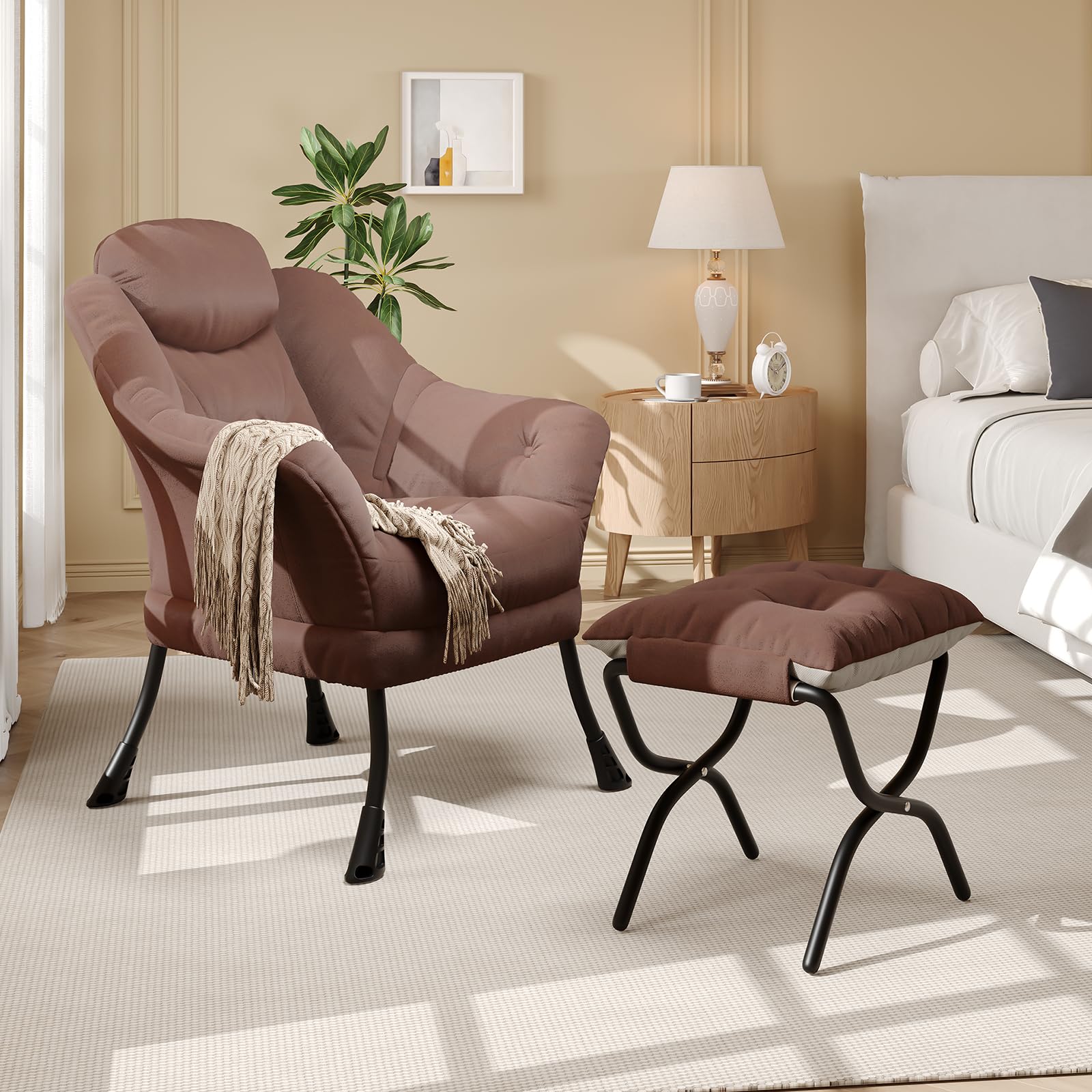 Fauteuil de lecture ergonomique Garvee Lazy Chair avec repose-pieds, pliable, garnissage en coton PP, housse amovible et lavable, design moderne et confortable, gris.