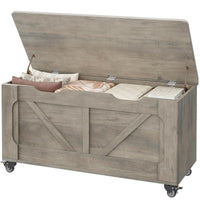 Banc de rangement Garvee à roulettes, coffre en bois de 100 cm (39,4 po), capacité de charge de 159 kg (350 lb), gris, polyvalent pour couloir et salon.
