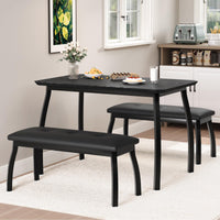 Ensemble de salle à manger rétro Garvee 3 pièces avec table d'angle et 2 bancs rembourrés, structure en métal, revêtement en cuir PU, gain de place, noir, idéal pour les petites pièces