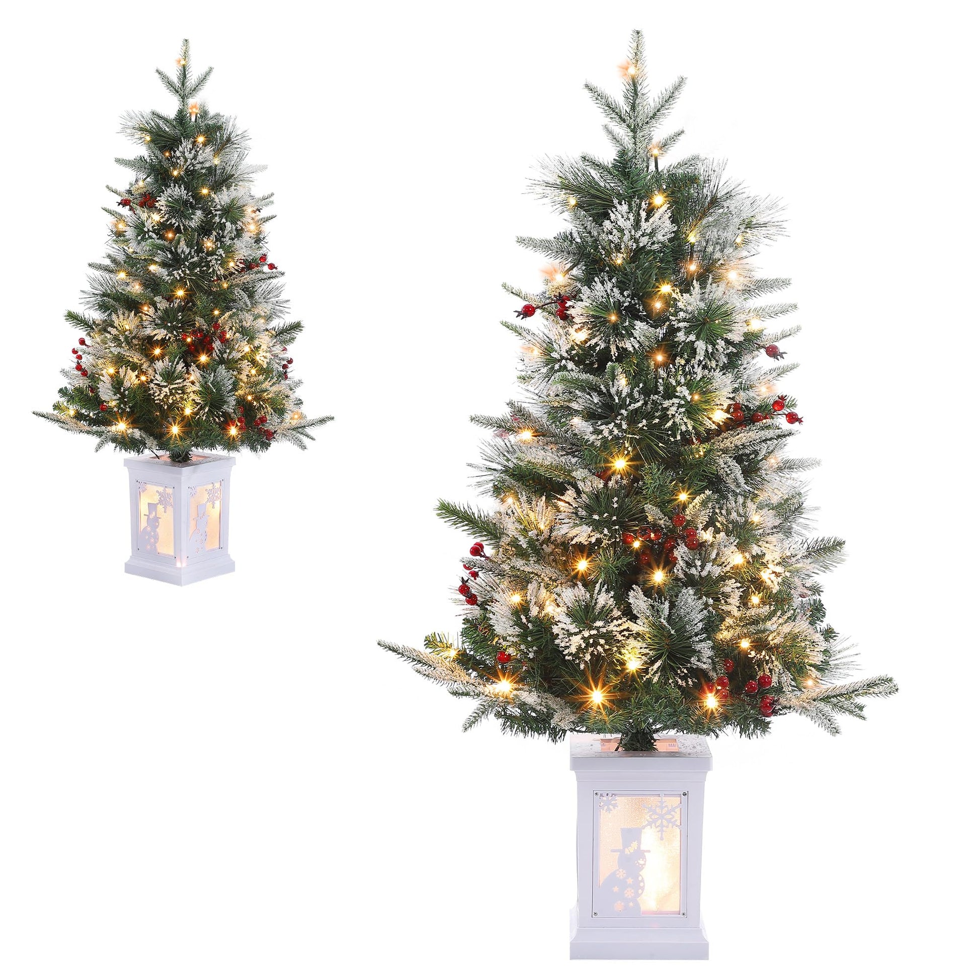 Sapin de Noël artificiel Garvee, 1 pièce – 90 cm, 78 LED (blanc chaud), 8 modes d'éclairage, pied en X, fibre optique, effet givré