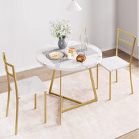 Ensemble table et chaises de salle à manger Garvee pour 2 personnes, table de cuisine ronde moderne avec chaises rembourrées, marbre blanc et or, MDF et acier, gain de place pour les petites pièces